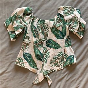 Off The Shoulder Palm Print Top
